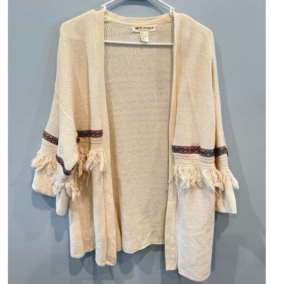 H & M Coachella Womens Open Cardigan Size Small Fringe Aztec Festival Cream Boho - Picture 2 of 8